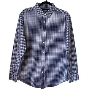 Nat Nast Mens Blue Gingham Check Plaid Long Sleeve Button Down Shirt Large